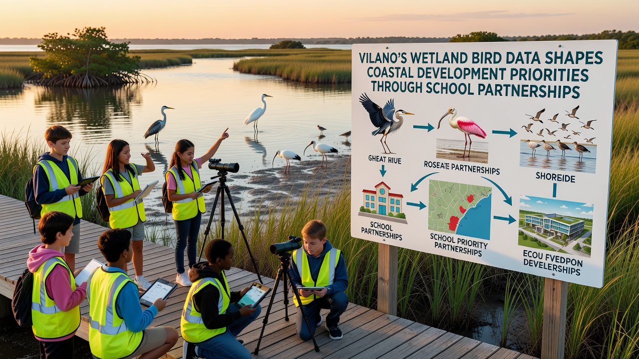Coastal wetland area in Vilano with bird monitoring equipment and student notes